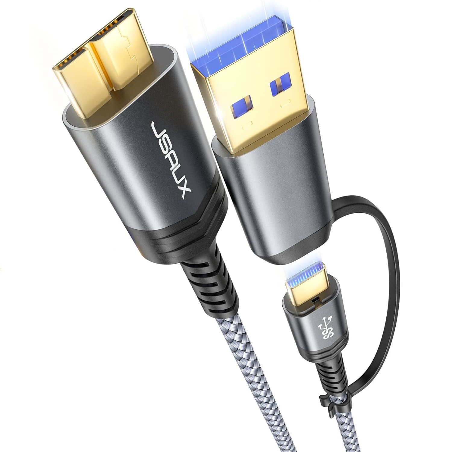 Кабель JSAUX USB 3.1 USB A/C Male to Micro B Male 20Gbps 0.5м grey