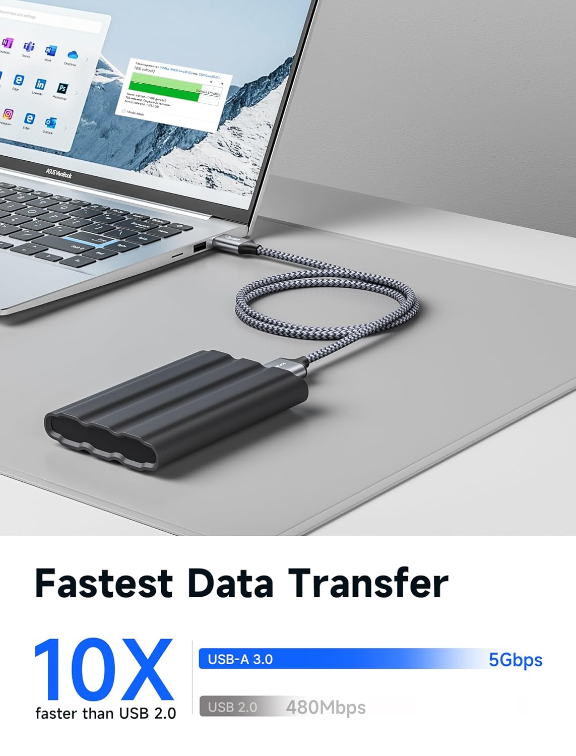 Кабель JSAUX USB 3.0 USB A Male to Micro B Male 2м grey - Зображення 2