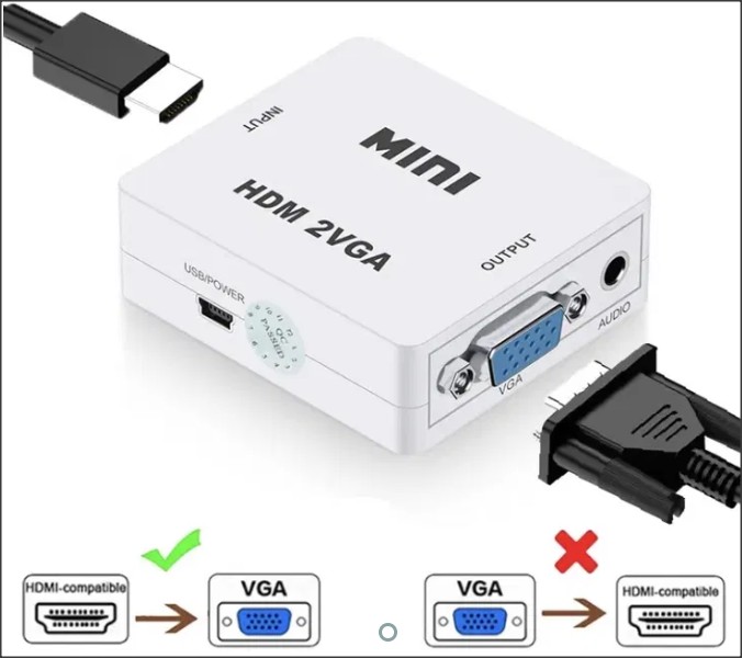 Конвертер HDMI на VGA зі звуком та зовнішнім живленням, 1080p білий (HDMI2VGA) - Зображення 2