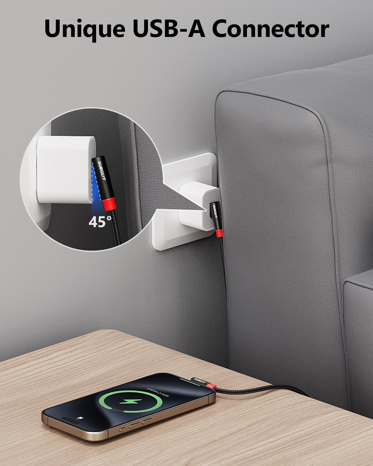 Кабель SUNGUY Type A to Type-C USB2.0, 3.6A, 0.3м чорний - Зображення 2