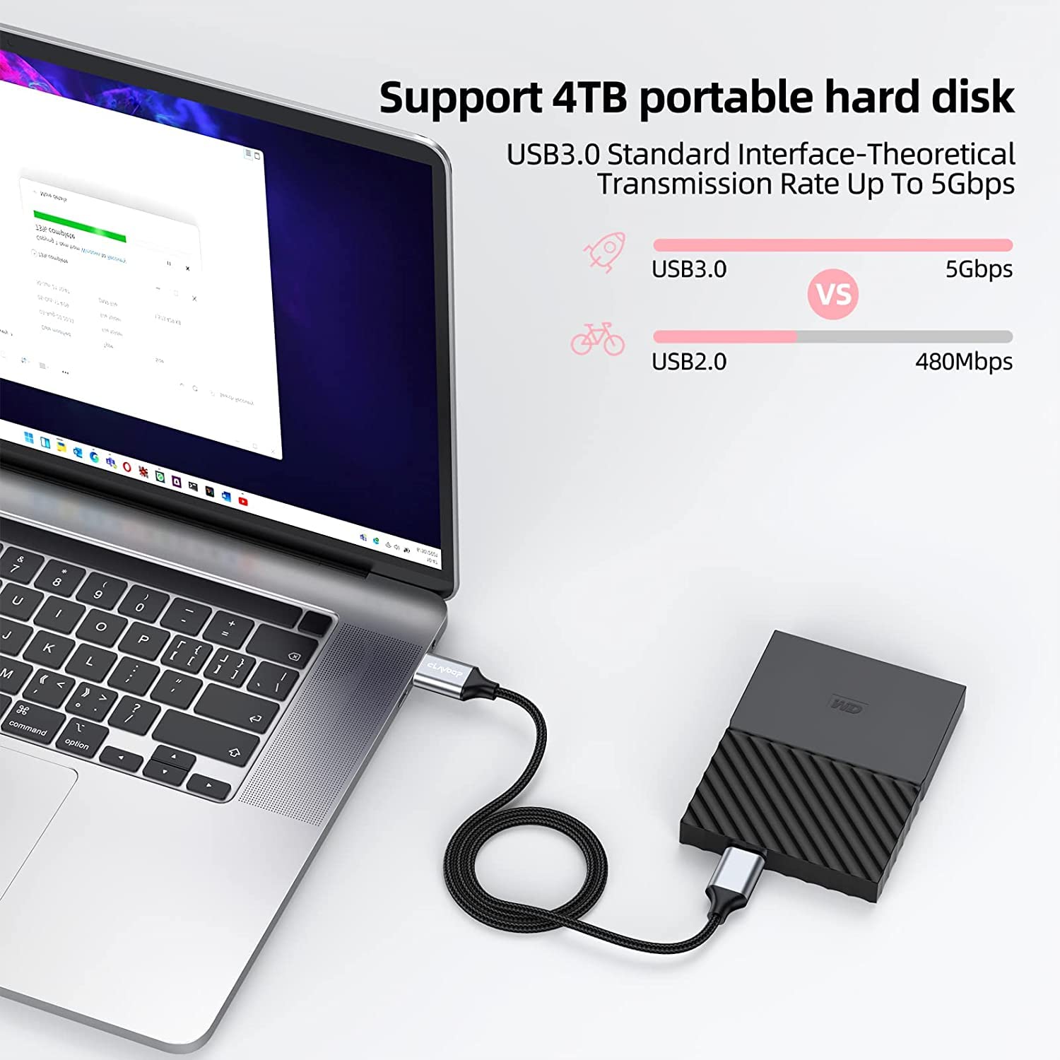 Кабель CLAVOOP USB 3.0 Type A Male to Micro B Male 0.45м - Зображення 2