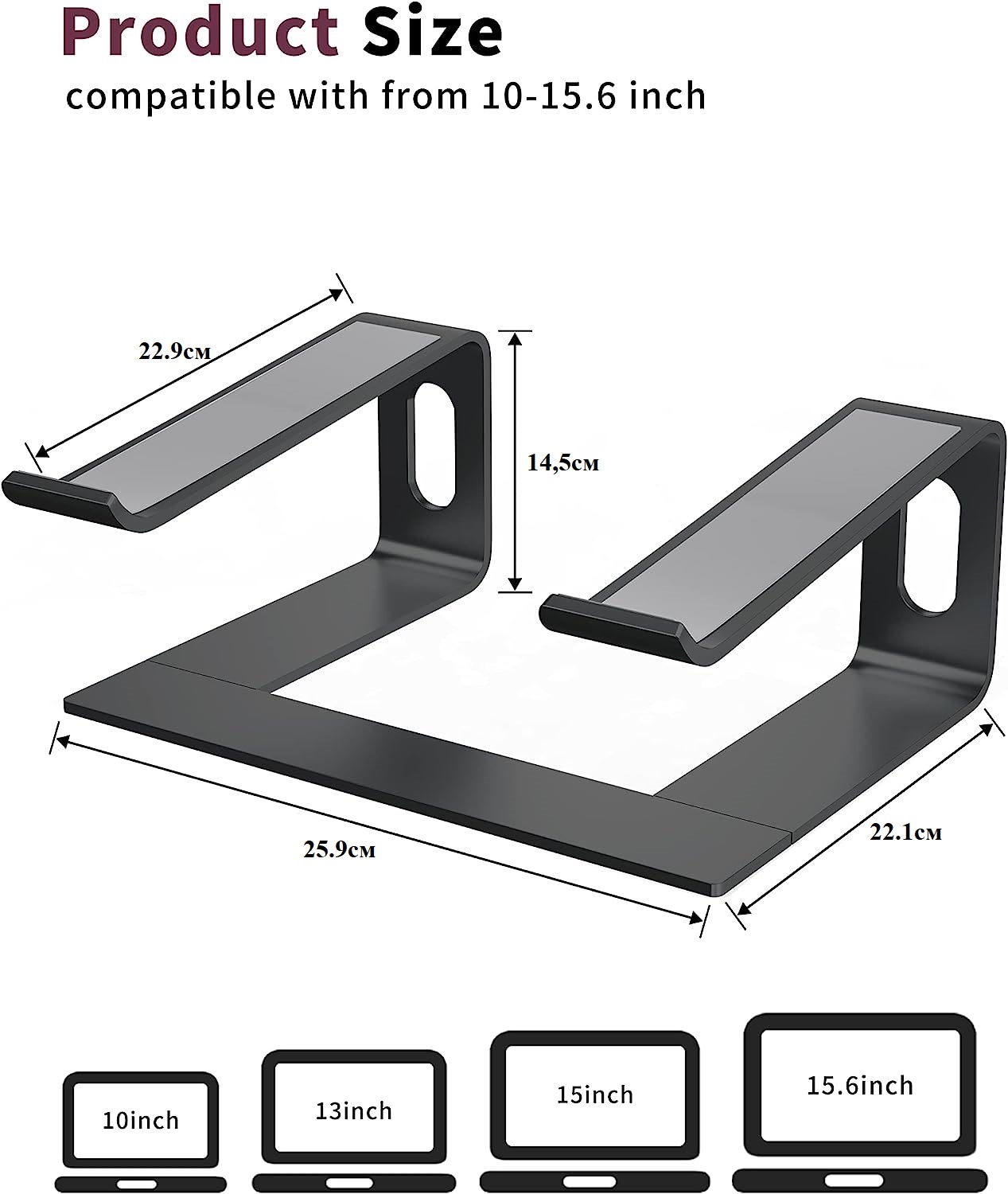 Підставка під ноутбук ALASHI Laptop Stand for Desk 10-15.6" Notebook, Aluminum, A-Black - Зображення 2