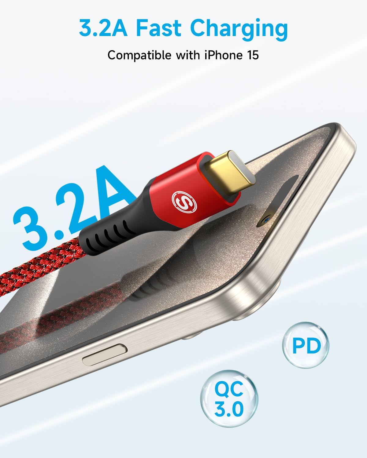 Кабель sweguard Type A to Type-C USB2.0 3.2А 2м червоний - Зображення 2