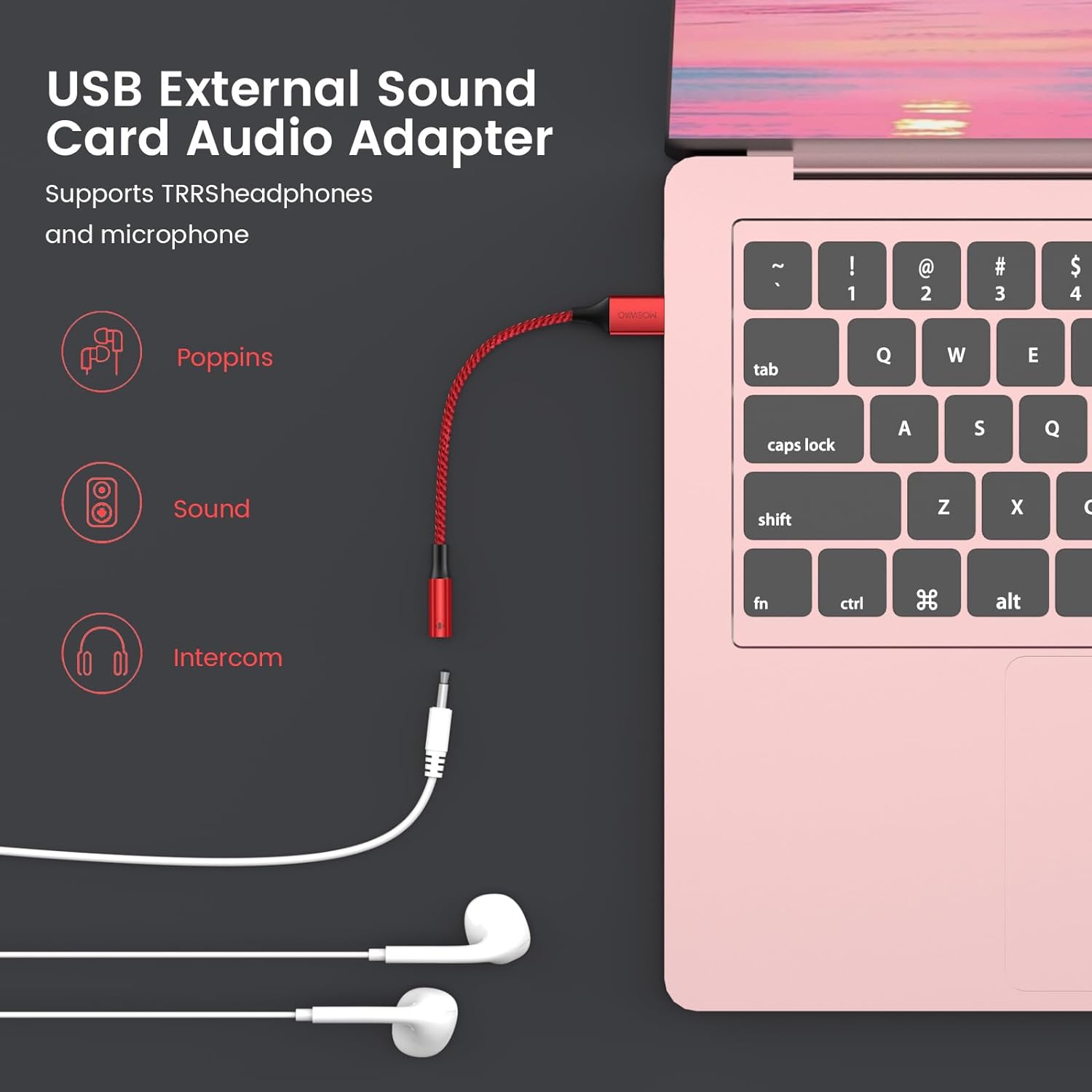 Кабель MOSWAG USB to AUX 0.2м red - Зображення 3