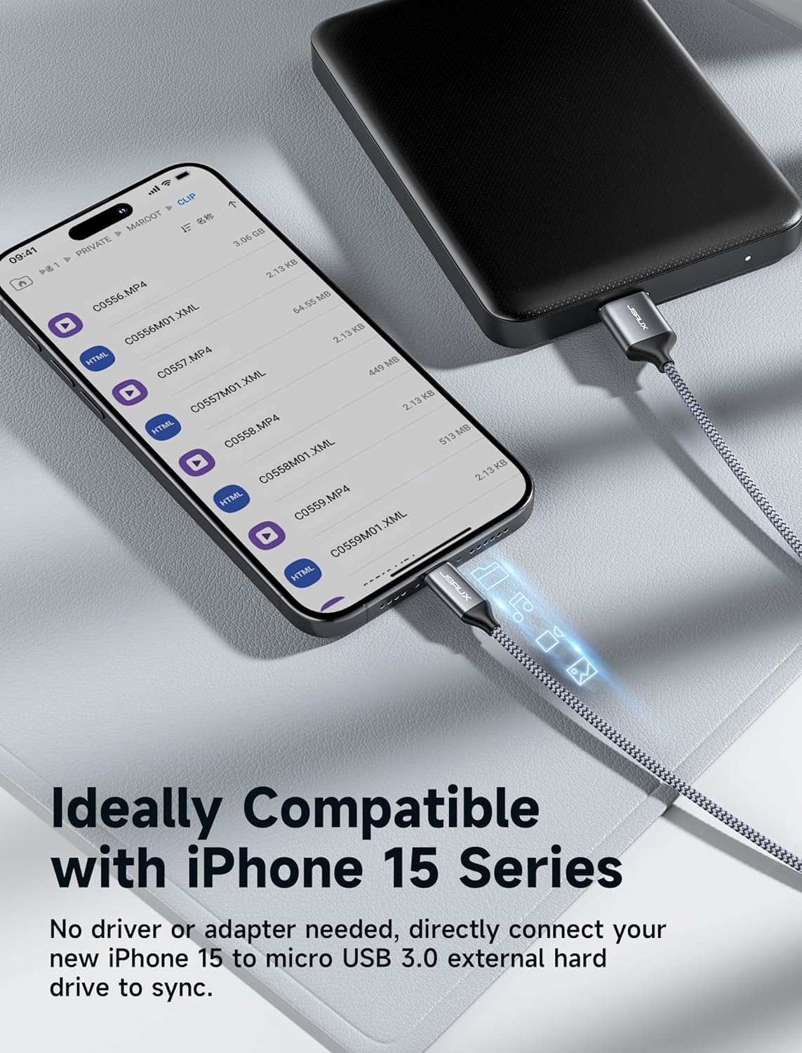 Кабель JSAUX USB 3.0 Type C Male to Micro B Male 1м grey - Зображення 3