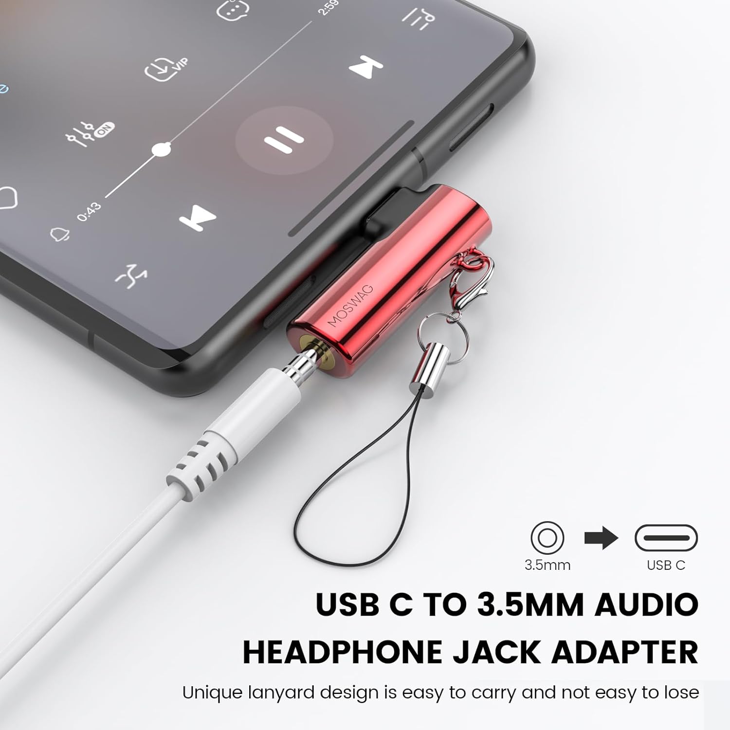 Адаптер MOSWAG USB Type C на 3.5мм red - Зображення 3