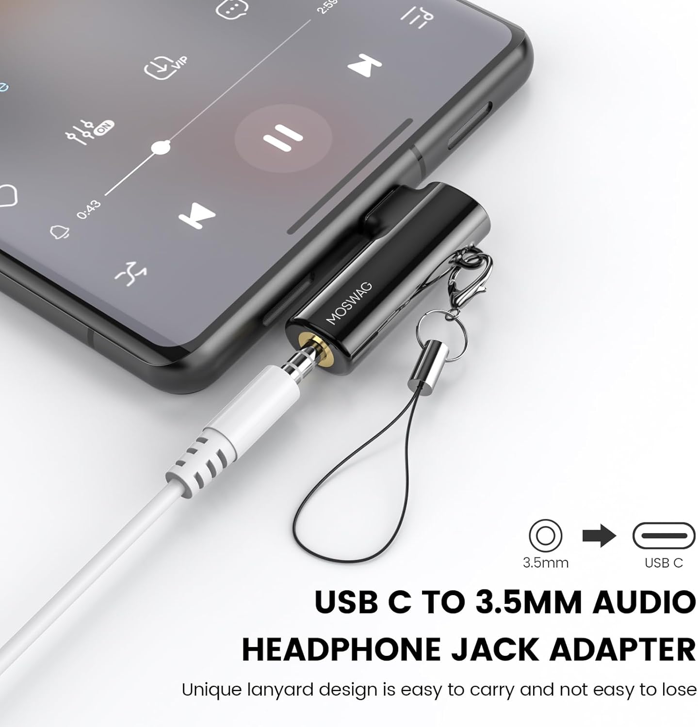 Адаптер MOSWAG USB Type C на 3.5мм black - Зображення 3