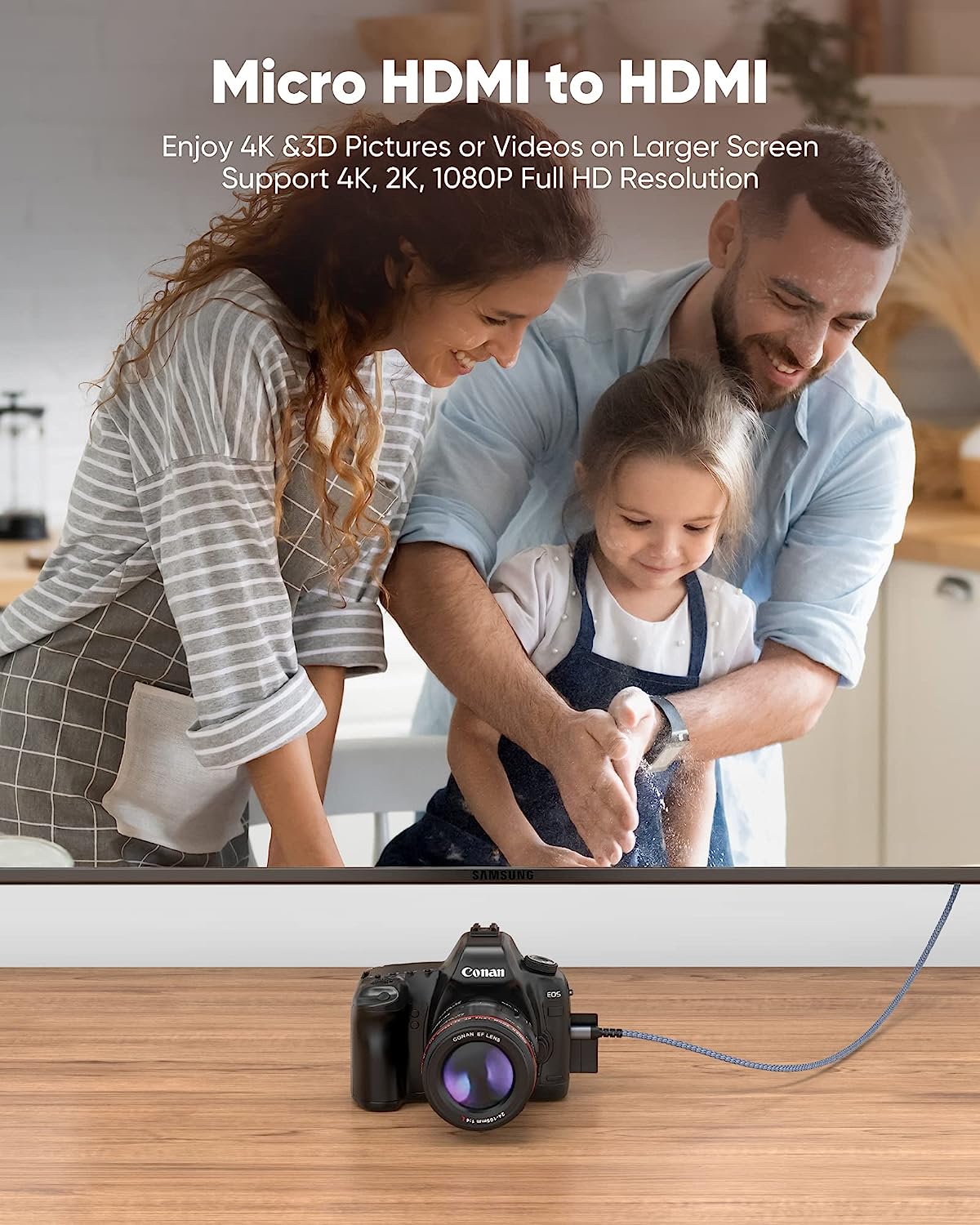 Кабель Highwings microHDMI to HDMI 2.0 4K@60Hz 3м сірий - Зображення 3