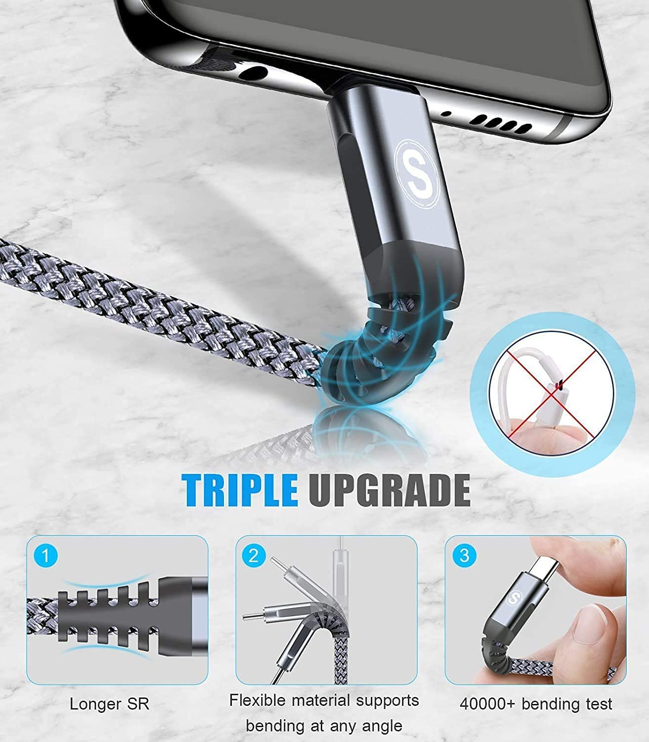 Кабель sweguard Type A to Type-C USB2.0 3.2А 2м сірий - Зображення 3