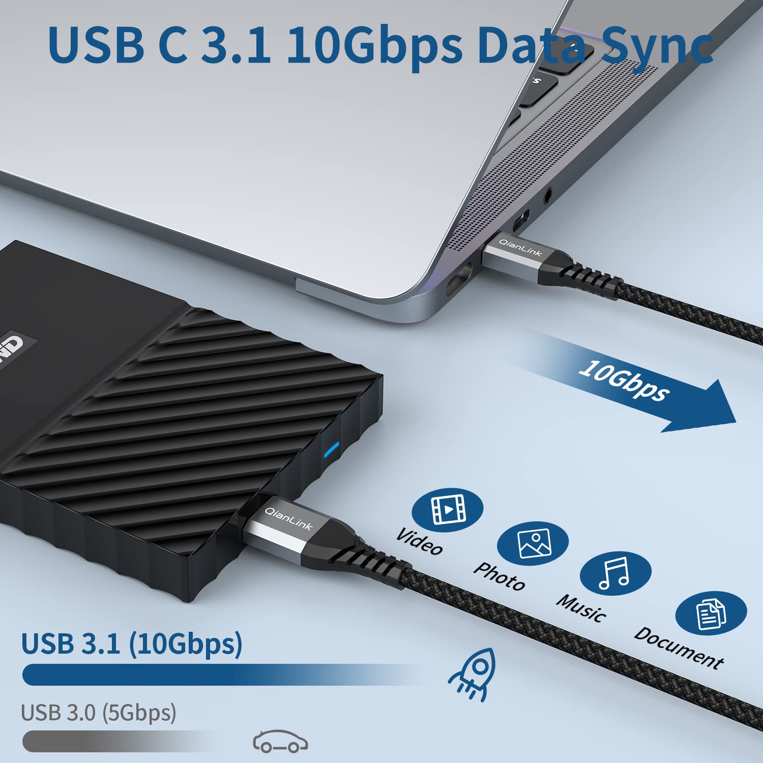 Кабель QianLink USB 3.1 Type C Male to Micro B Male 0.5м - Зображення 3