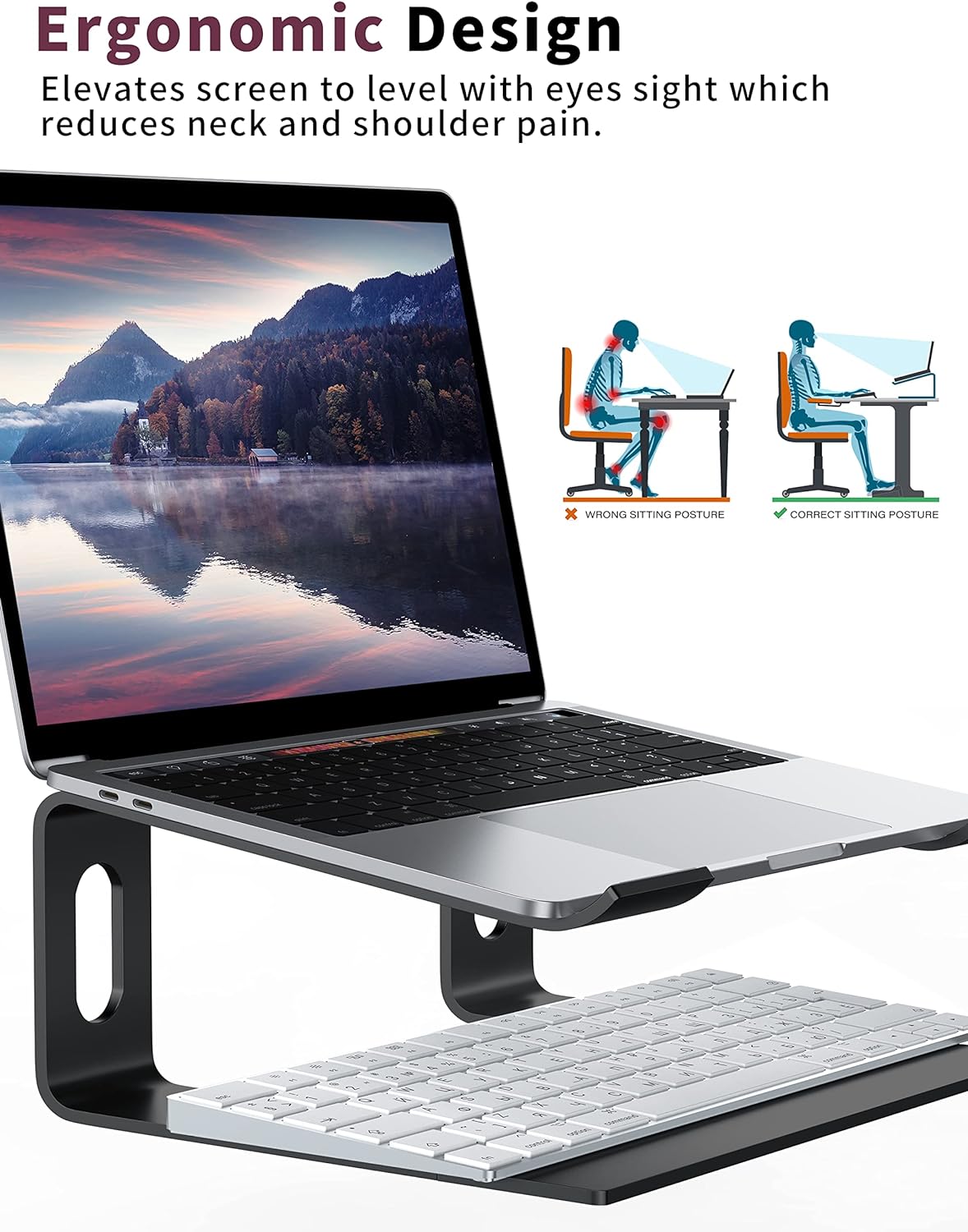 Підставка під ноутбук ALASHI Laptop Stand for Desk 10-15.6" Notebook, Aluminum, A-Black - Зображення 3