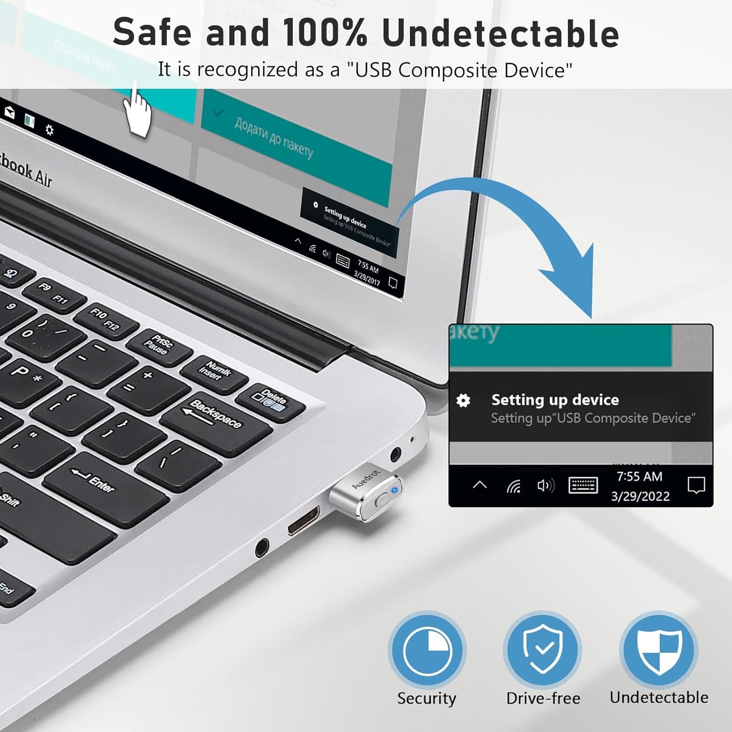 Віглер клікер шейкер симулятор для миші AUEDROT Mouse Mover Jiggler Metal Mini Silver - Зображення 3