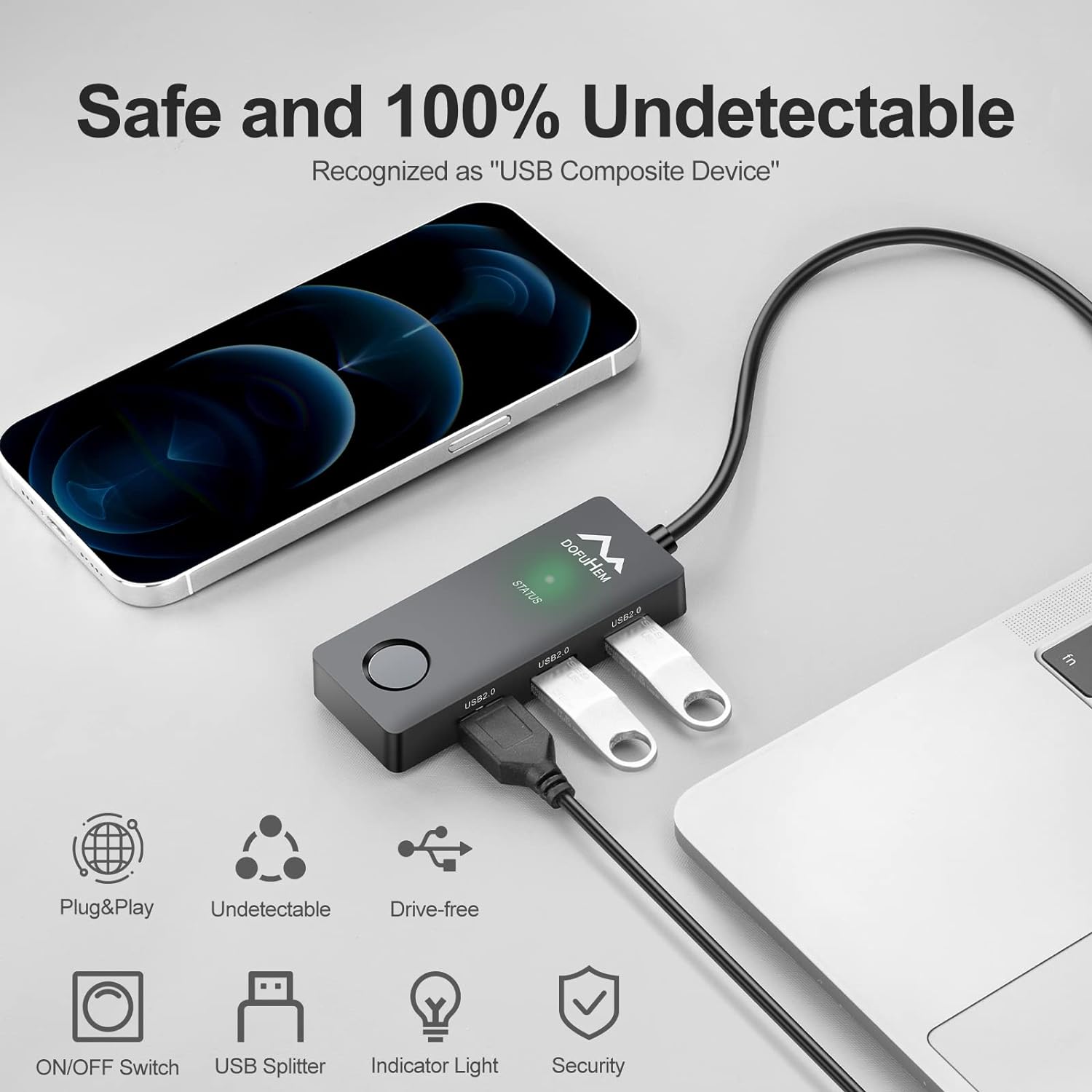 Вігглер клікер шейкер симулятор для миші Dofuhem MJUE Mouse Mover Jiggler з USB хабом - Зображення 3
