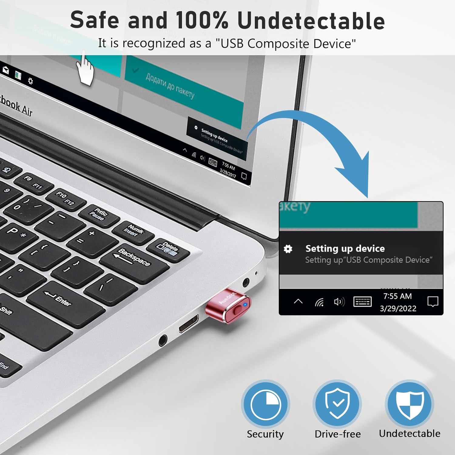 Віглер клікер шейкер симулятор для миші AUEDROT Mouse Mover Jiggler Metal Mini Rose Gold - Зображення 3