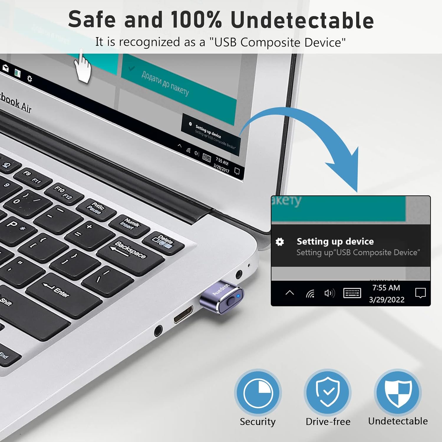 Віглер клікер шейкер симулятор для миші AUEDROT Mouse Mover Jiggler Metal Mini Purple - Зображення 3