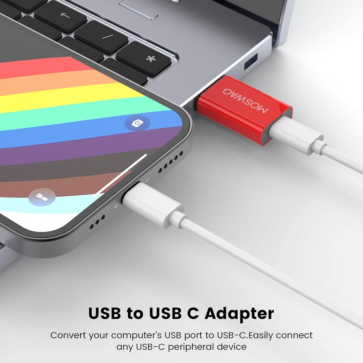 Адаптер-перехідник MOSWAG Type-C to USB 2.0 480Mbps 3A red - Зображення 3