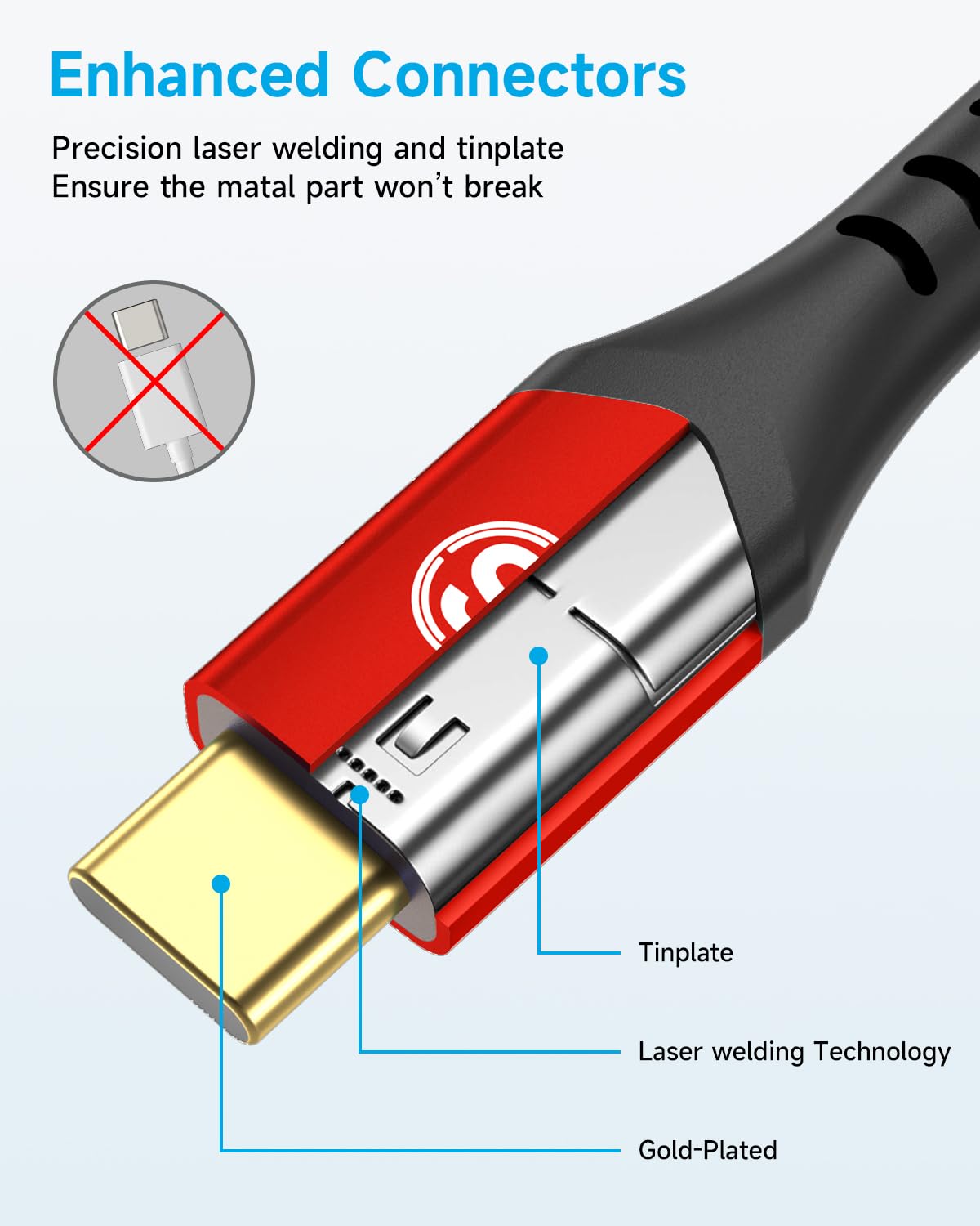 Кабель sweguard Type A to Type-C USB2.0 3.2А 2м червоний - Зображення 3