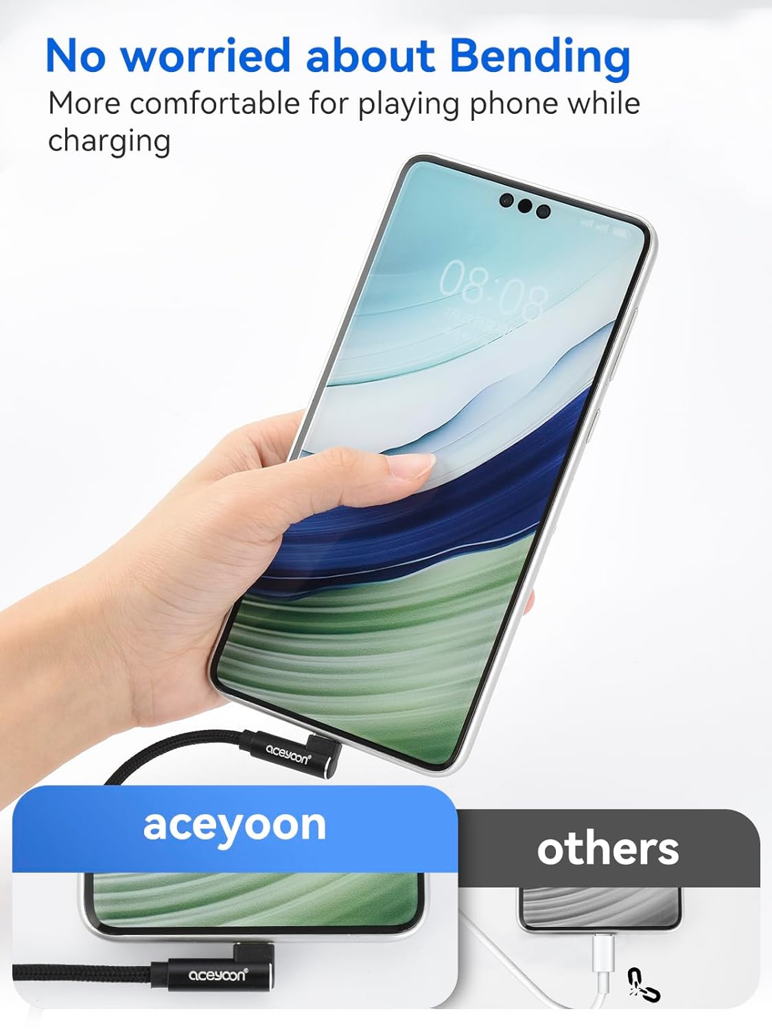 Кабель aceyoon Type A to Type-C USB2.0, 2.4A, 0.2м чорний - Зображення 4