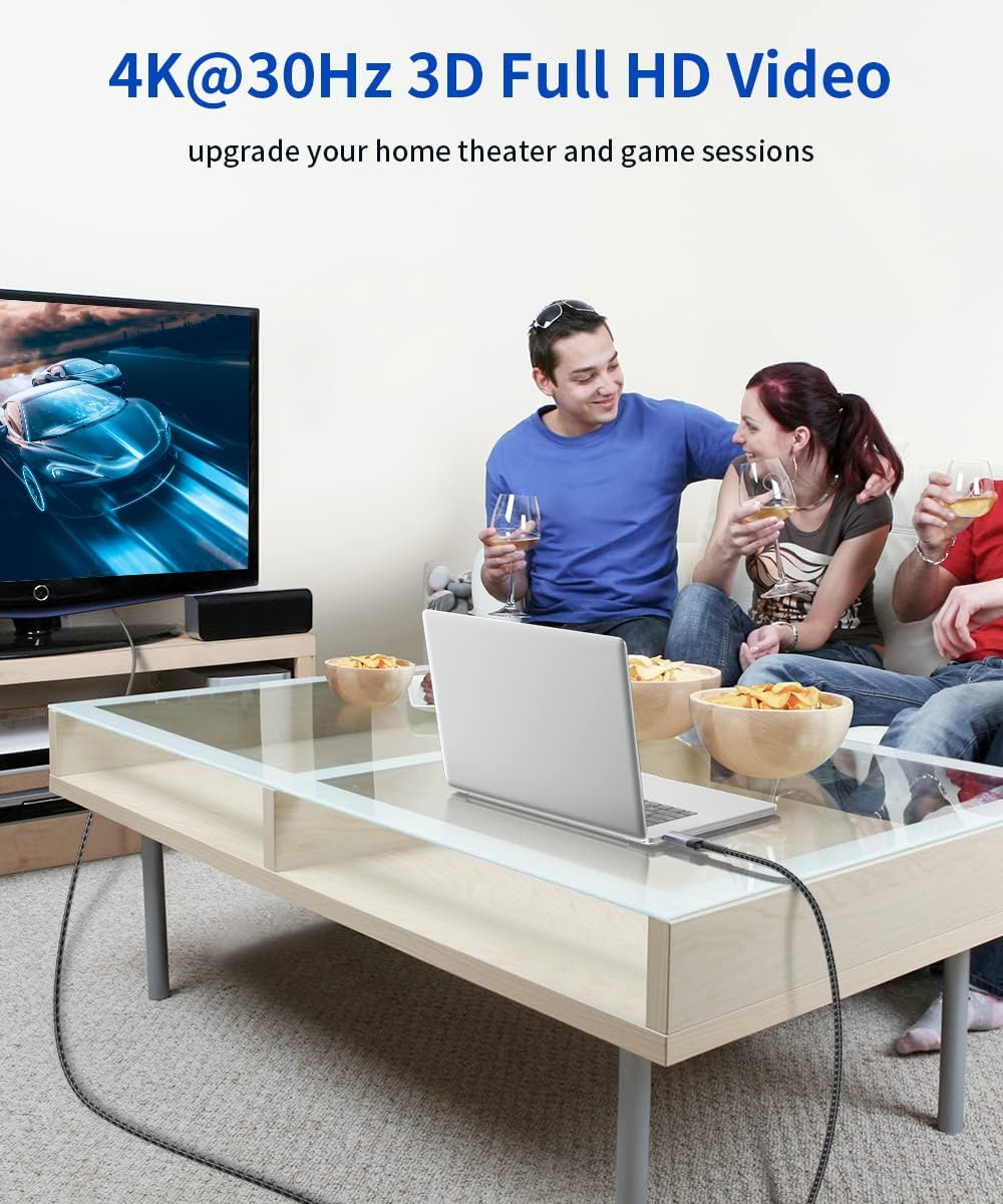 Кабель JSAUX 4K DisplayPort to HDMI 4K@30/2K@120Hz 3м сірий - Зображення 4