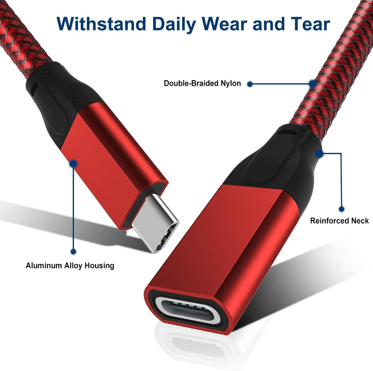 Кабель-подовжувач BASESAILOR Type-C to Type-C USB3.1 Gen2 10Gbps 100W 1м Red - Зображення 4