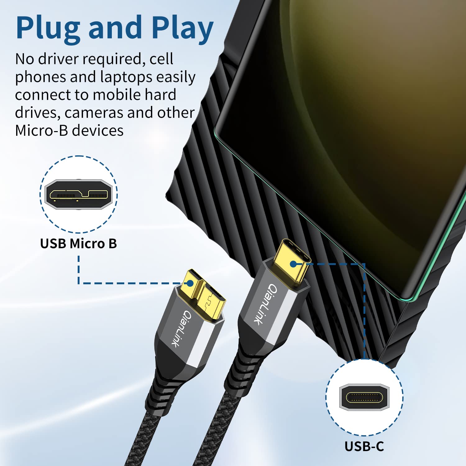 Кабель QianLink USB 3.1 Type C Male to Micro B Male 0.5м - Зображення 4