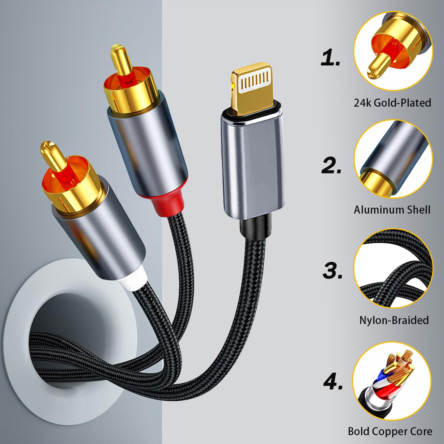 Кабель TIEDXIOY Lightning to RCA 1.2м - Зображення 4
