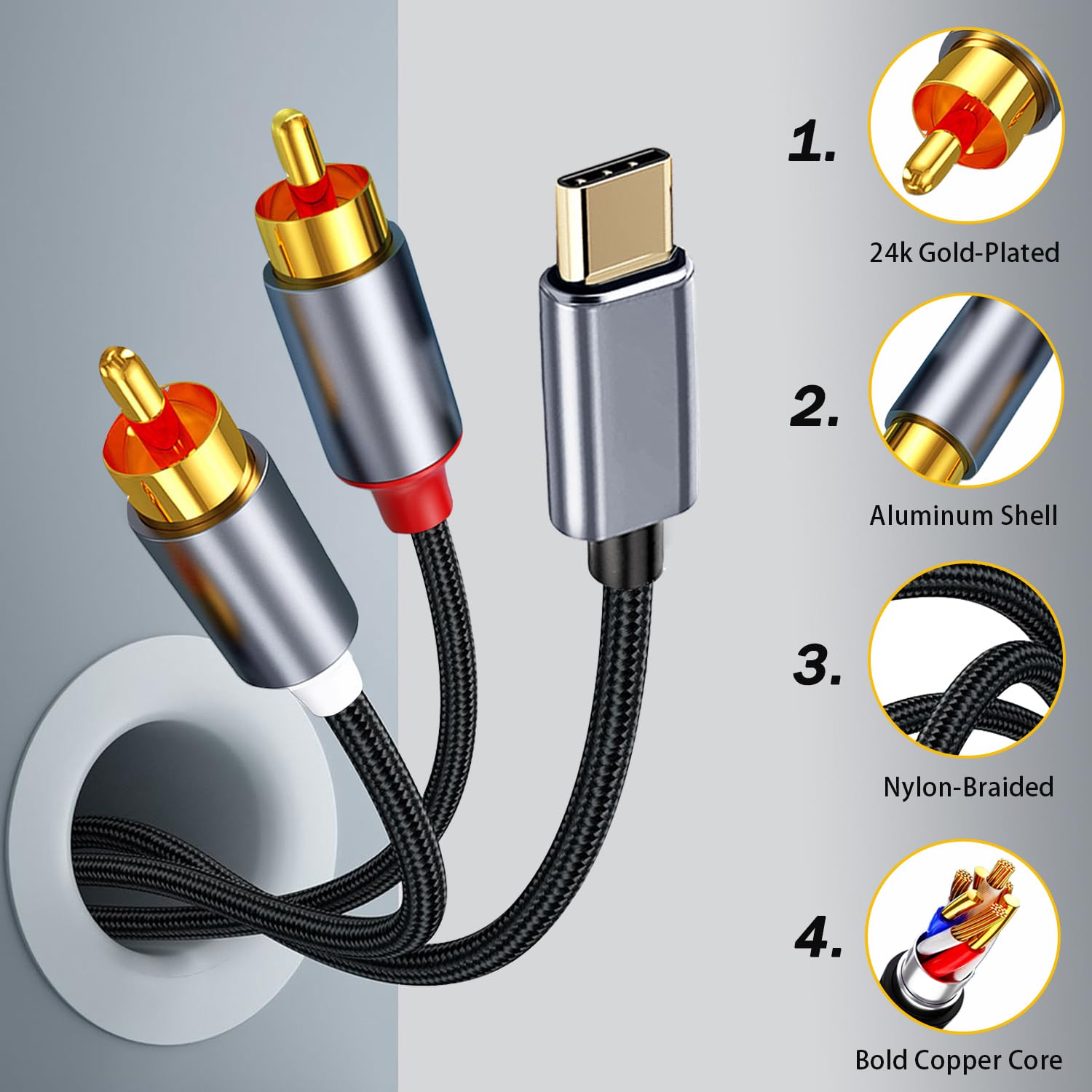 Кабель TIEDXIOY Type-C to RCA 1.2м - Зображення 4