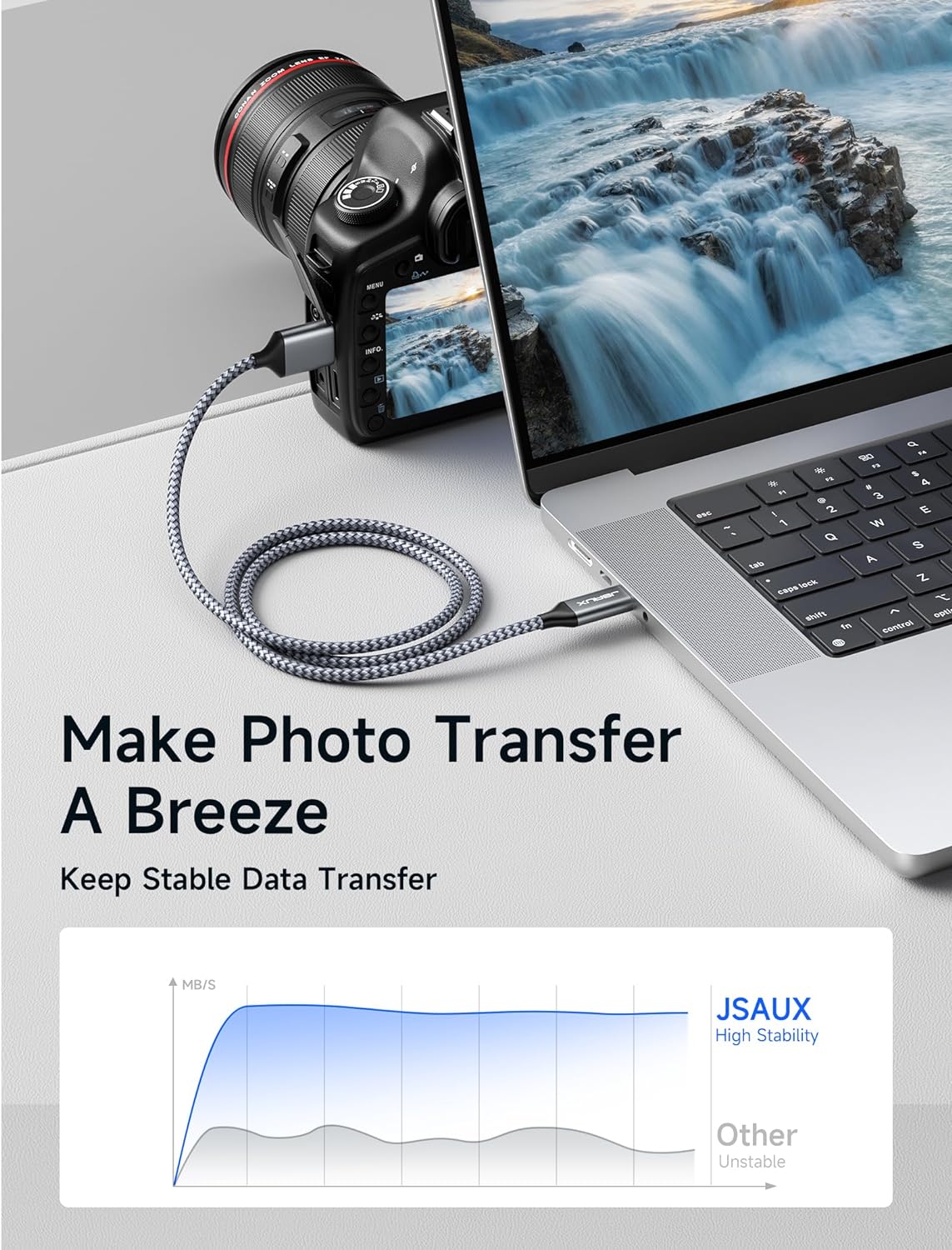 Кабель JSAUX USB 3.0 Type C Male to Micro B Male 1м grey - Зображення 5