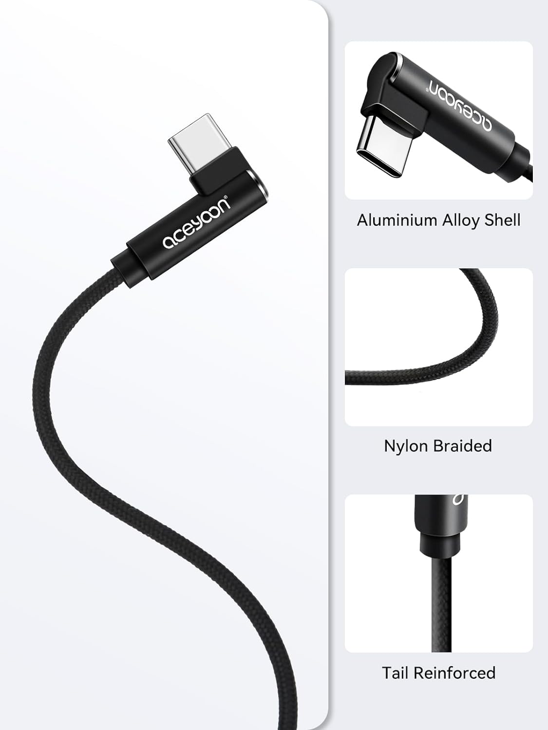 Кабель aceyoon Type A to Type-C USB2.0, 2.4A, 0.2м чорний - Зображення 5