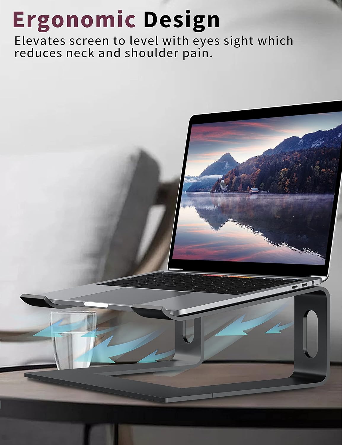 Підставка під ноутбук ALASHI Laptop Stand for Desk 10-15.6" Notebook, Aluminum, A-Black - Зображення 5