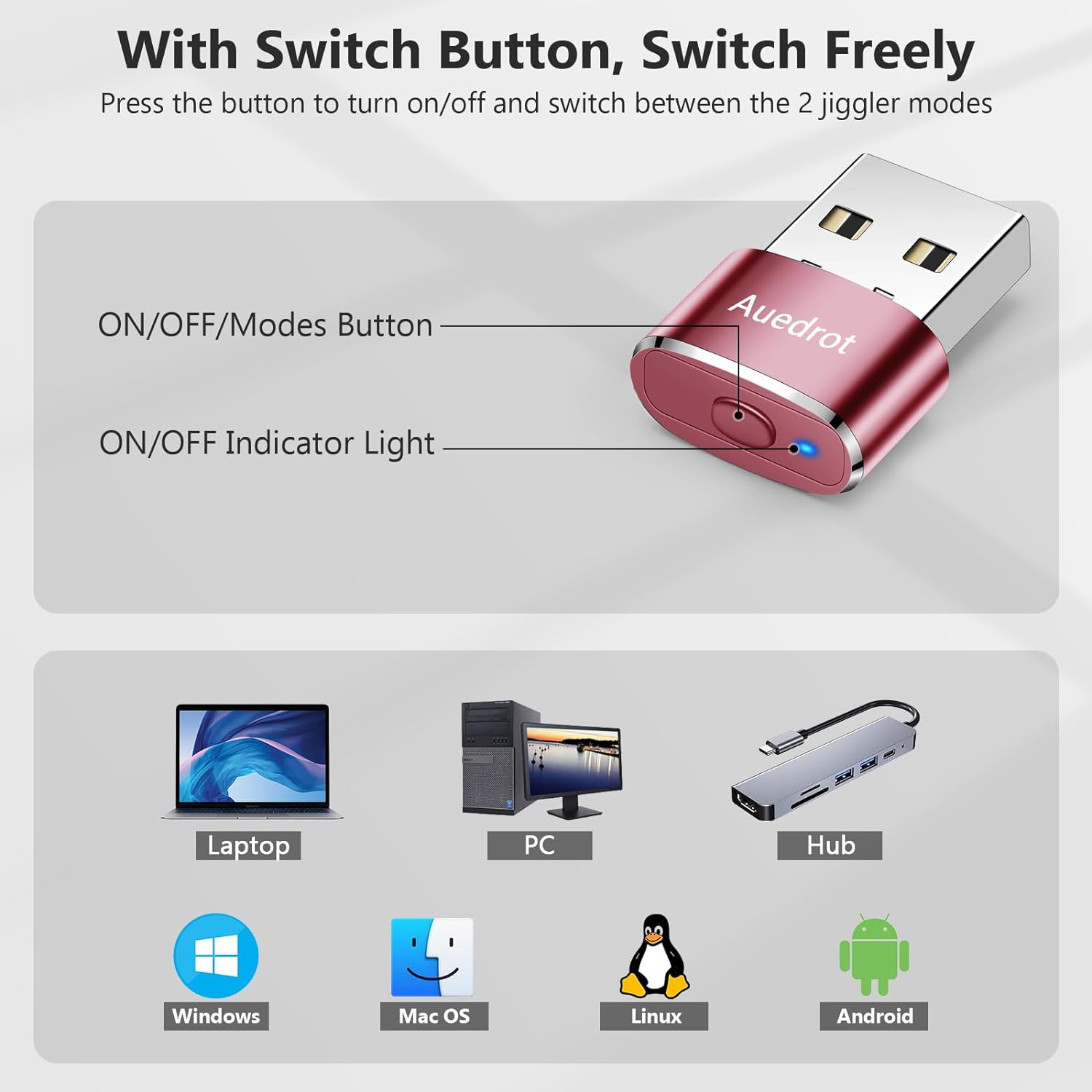 Віглер клікер шейкер симулятор для миші AUEDROT Mouse Mover Jiggler Metal Mini Rose Gold - Зображення 5