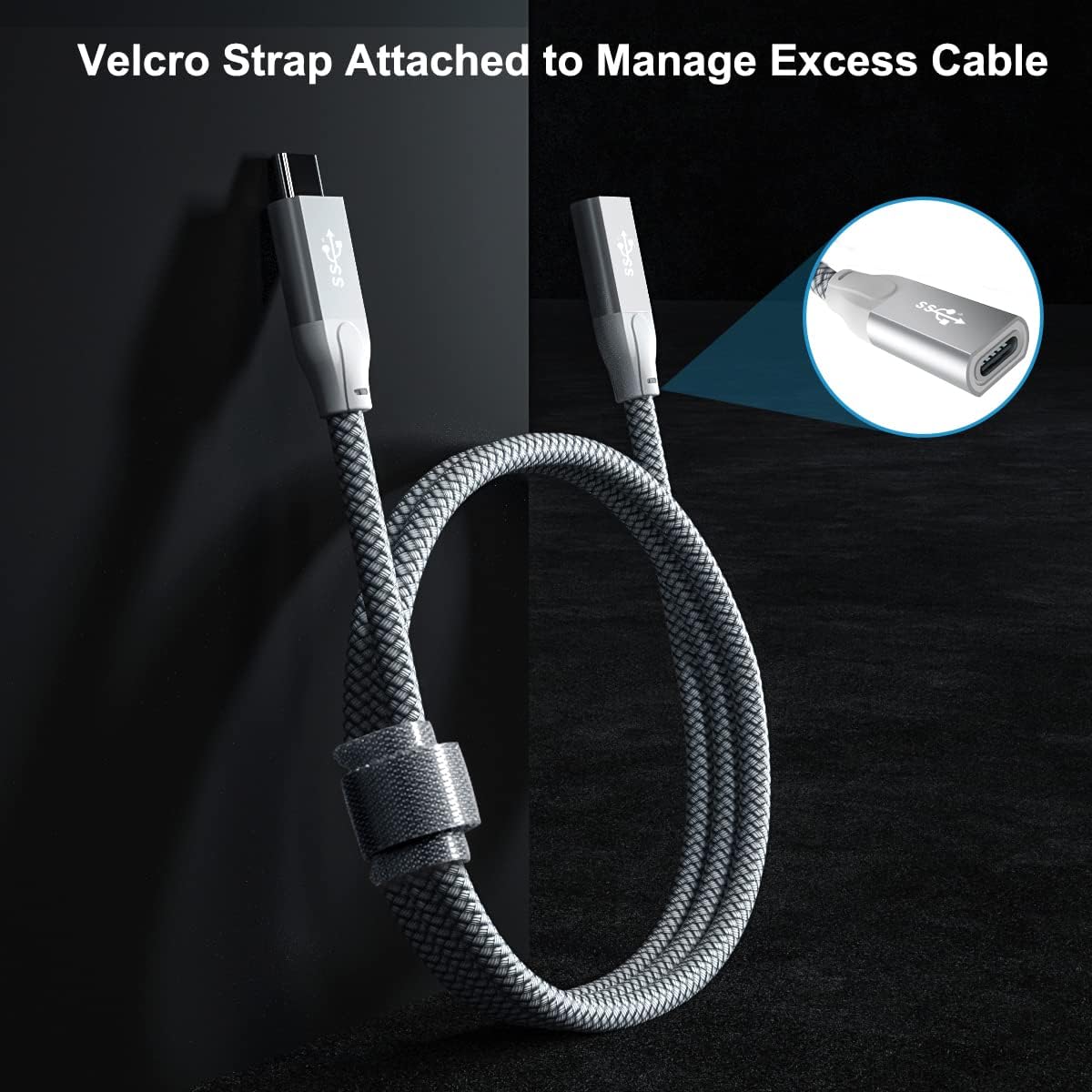 Кабель-подовжувач BASESAILOR Type-C to Type-C USB3.1 Gen2 10Gbps 100W 2м Silver - Зображення 5