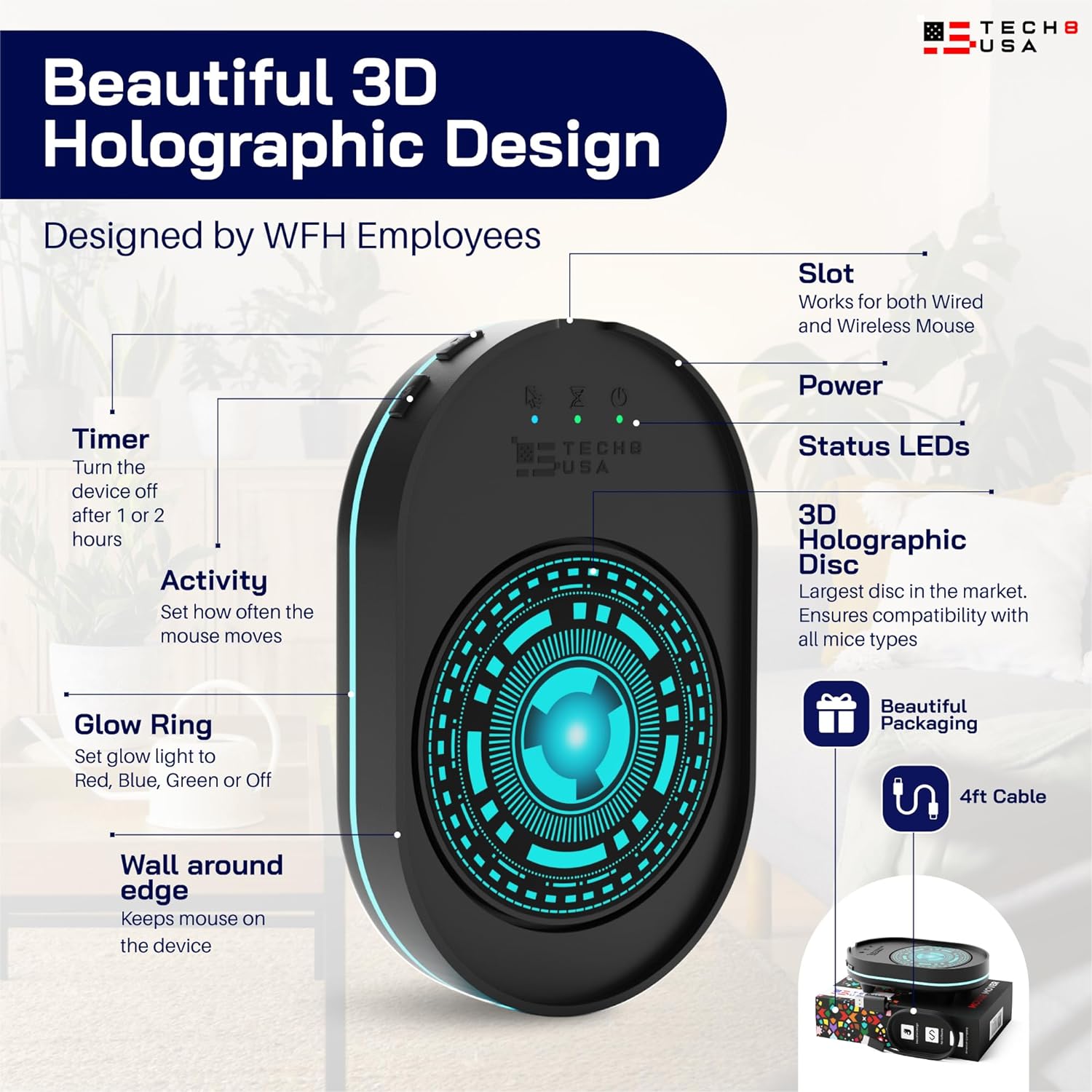 Вігглер клікер шейкер симулятор для миші TECH8 USA Undetectable Mouse Mover, Mouse Jiggler, 3D Hologram Design "Alien" - Зображення 6