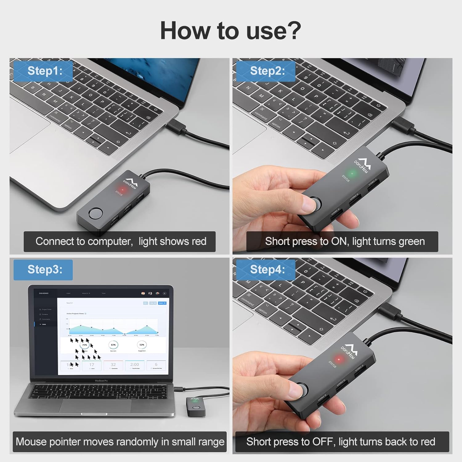 Вігглер клікер шейкер симулятор для миші Dofuhem MJUE Mouse Mover Jiggler з USB хабом - Зображення 6