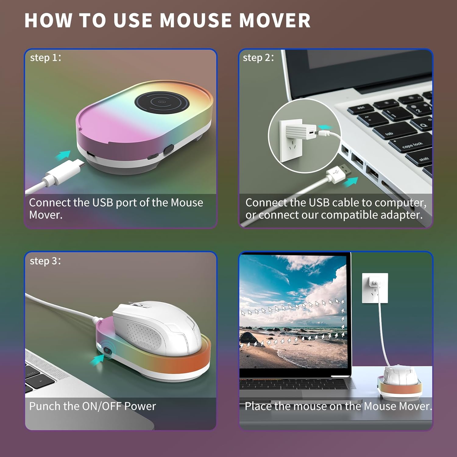 Вігглер шейкер симулятор для миші ERGOPOLLO Mouse Mover Jiggler rainbow - Зображення 6