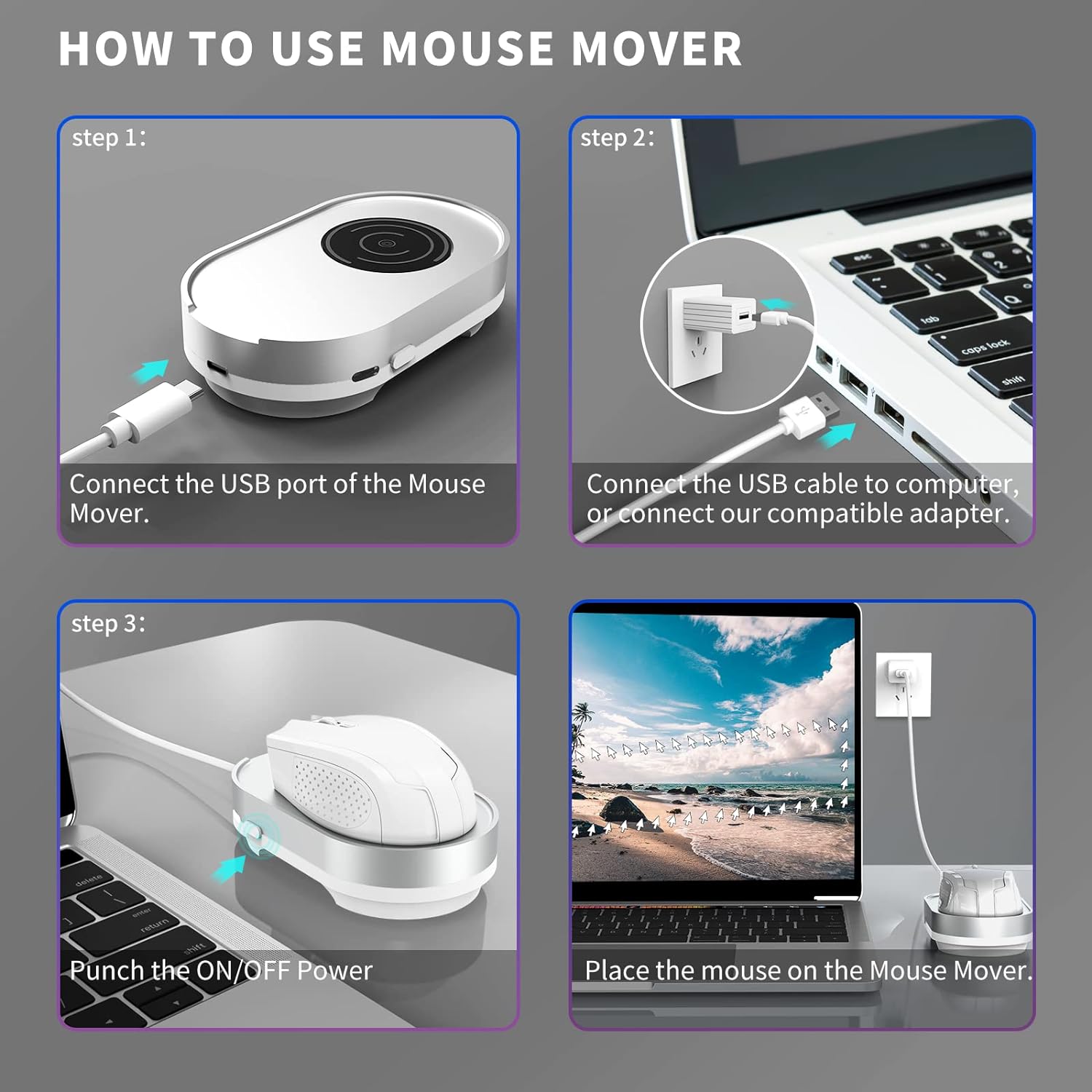 Вігглер клікер шейкер симулятор для миші ERGOPOLLO Mouse Mover Jiggler silver - Зображення 6
