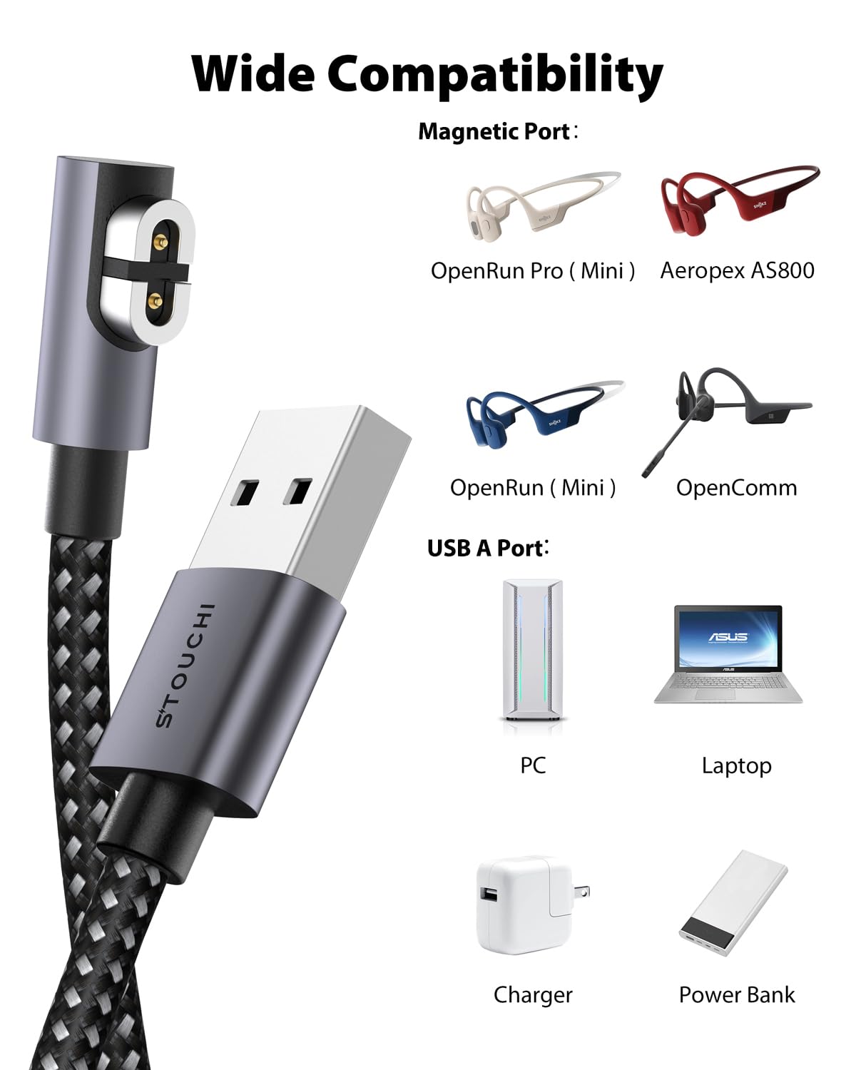 Кабель заряджання Stouchi для Shokz Aeropex OpenRun 2м - Зображення 6