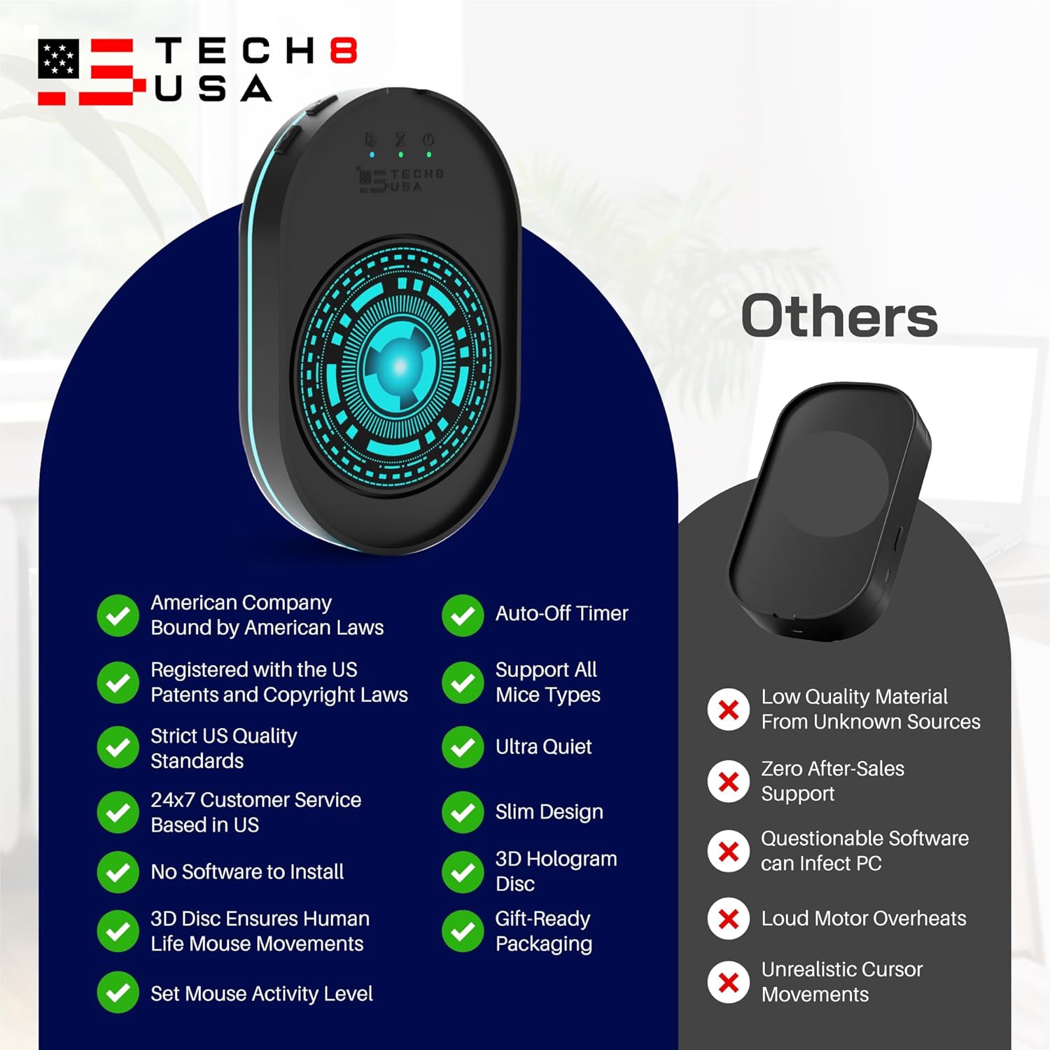 Вігглер клікер шейкер симулятор для миші TECH8 USA Undetectable Mouse Mover, Mouse Jiggler, 3D Hologram Design "Alien" - Зображення 7