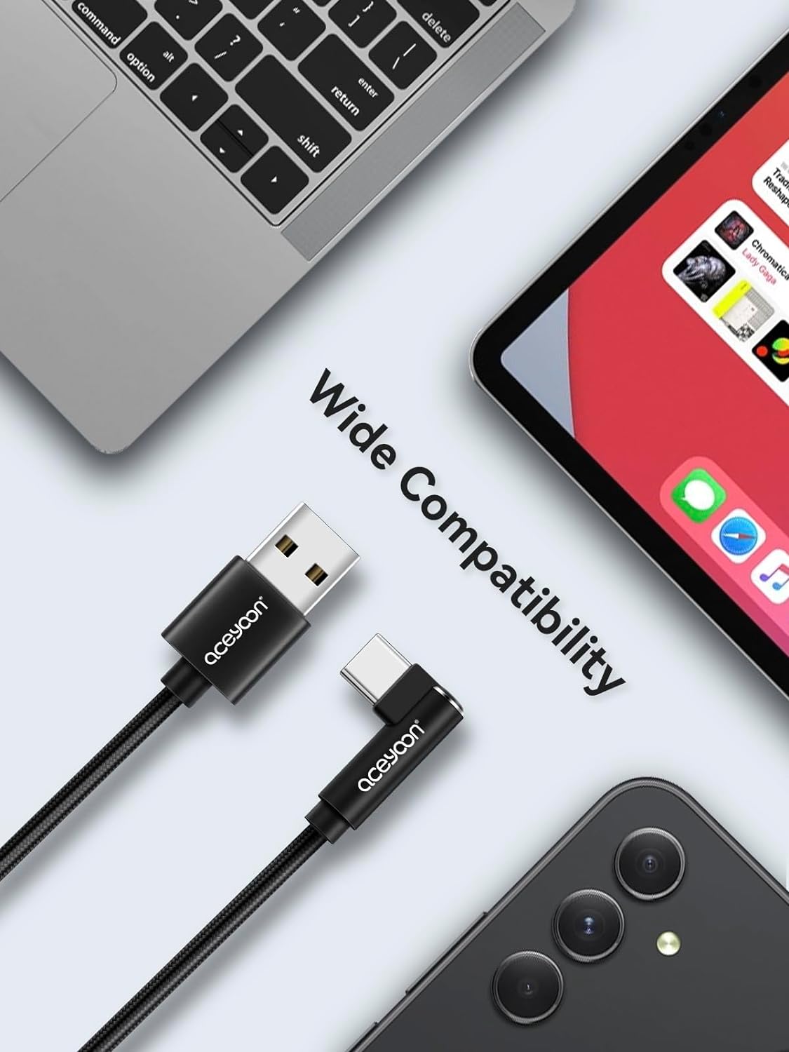 Кабель aceyoon Type A to Type-C USB2.0, 2.4A, 0.2м чорний - Зображення 7