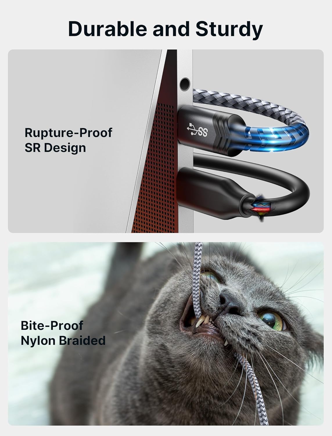 Кабель JSAUX USB 3.1 USB A/C Male to Micro B Male 20Gbps 0.5м grey - Зображення 8