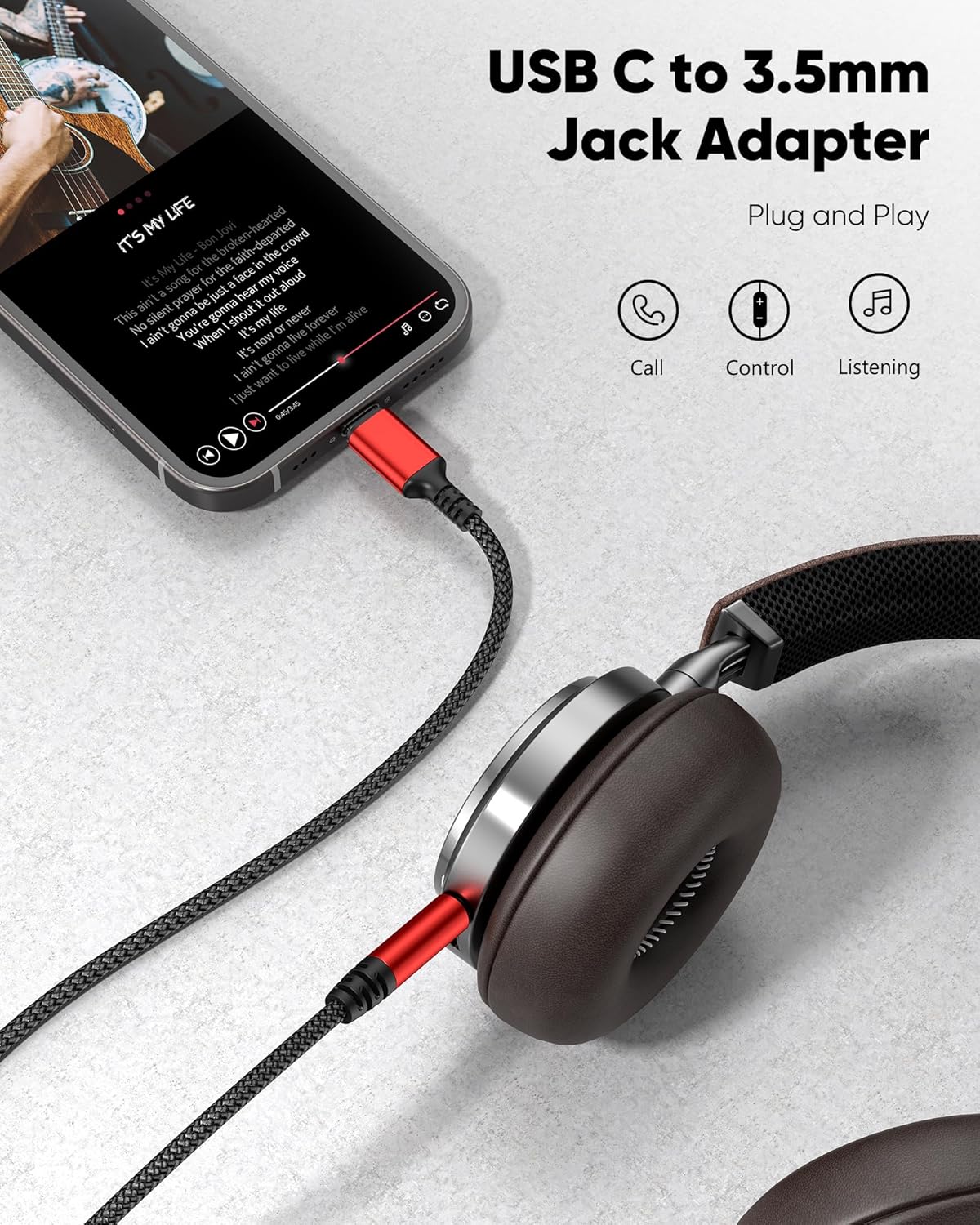 Адаптер Highwings USB Type C на Male 3.5мм 1м червоний - Зображення 2