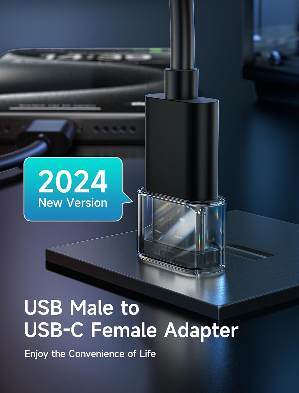 Адаптер-перехідник JSAUX Type-C to USB 2.0 480Mbps 3.1A Obsidian - Зображення 2