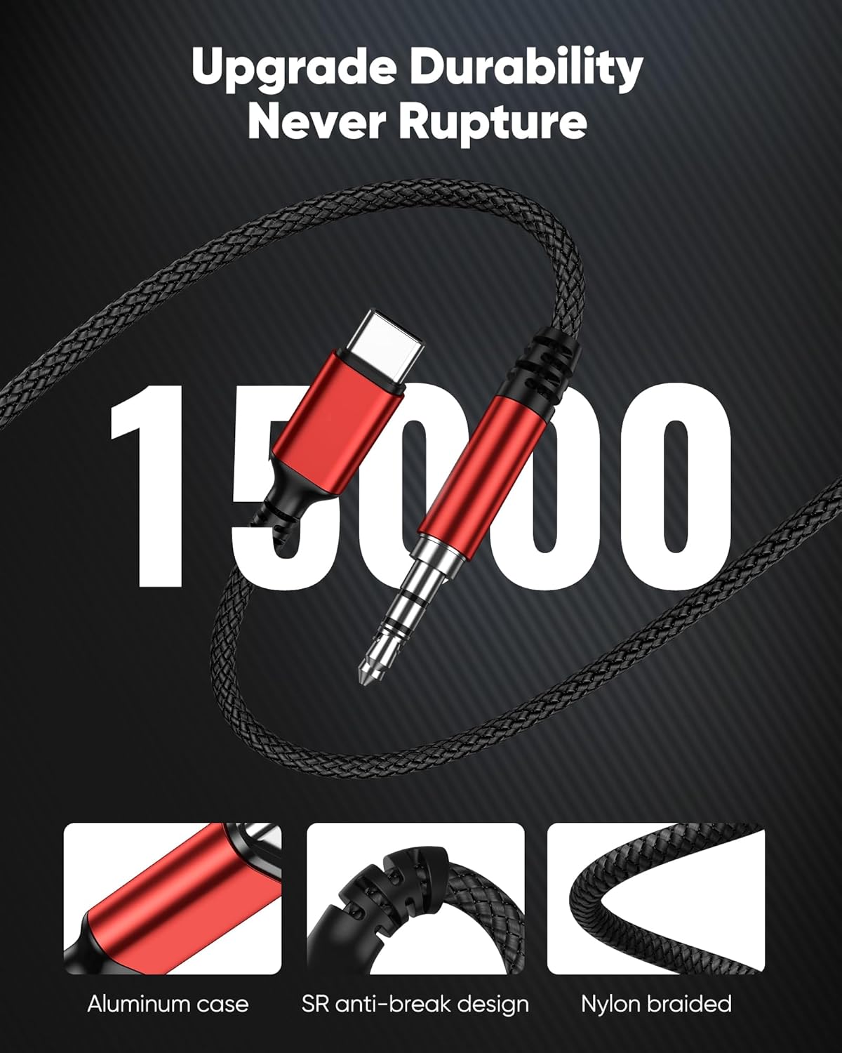 Адаптер Highwings USB Type C на Male 3.5мм 1м червоний - Зображення 6