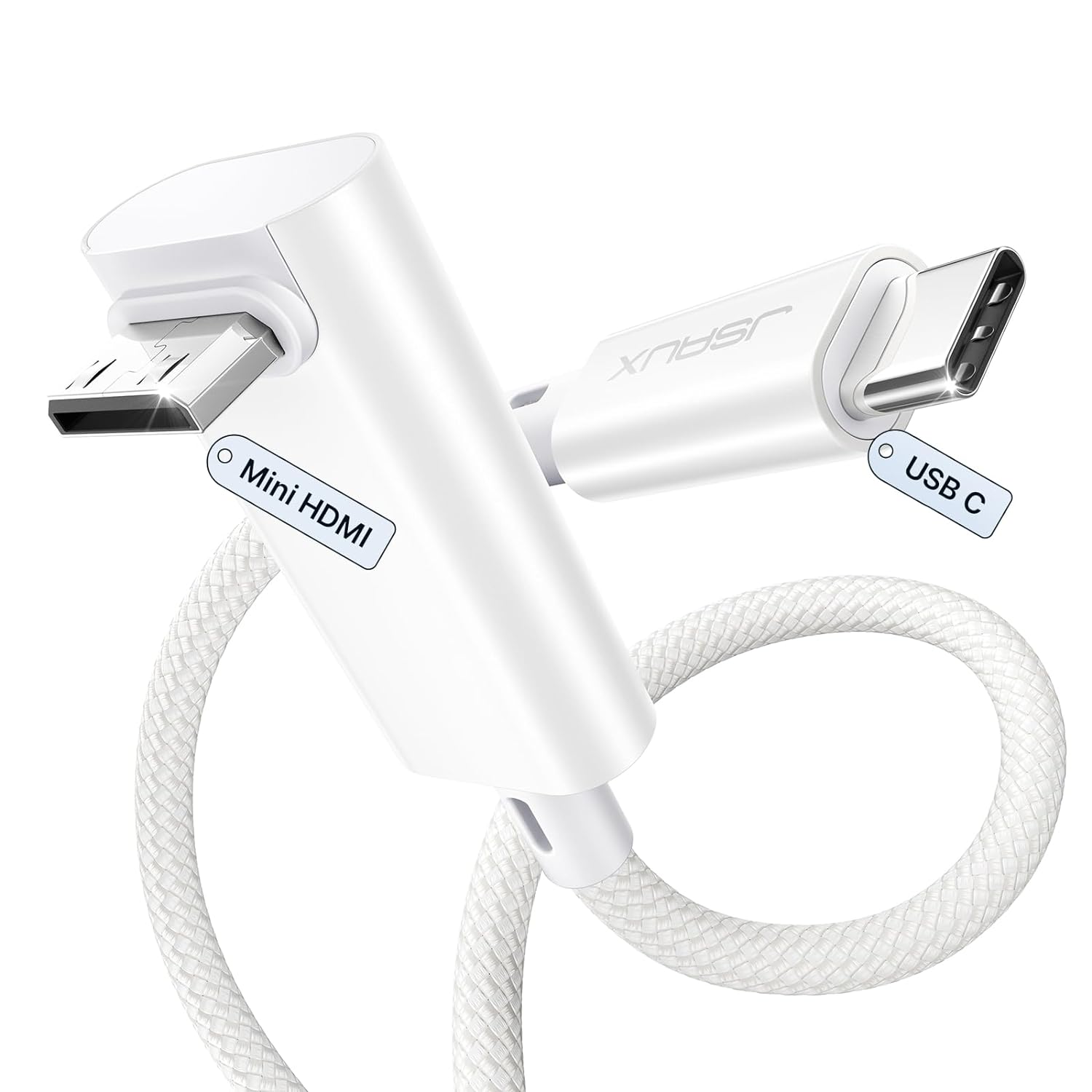 Кабель JSAUX Type-C to mini HDMI Right Angle 4K@30Hz/2K@60Hz/1080P (Short Side Toward Screen) 0.9м білий