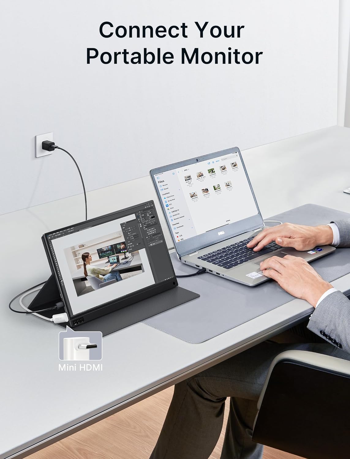 Кабель JSAUX Type-C to mini HDMI Right Angle 4K@30Hz/2K@60Hz/1080P (Short Side Toward Screen) 0.9м білий - Зображення 2