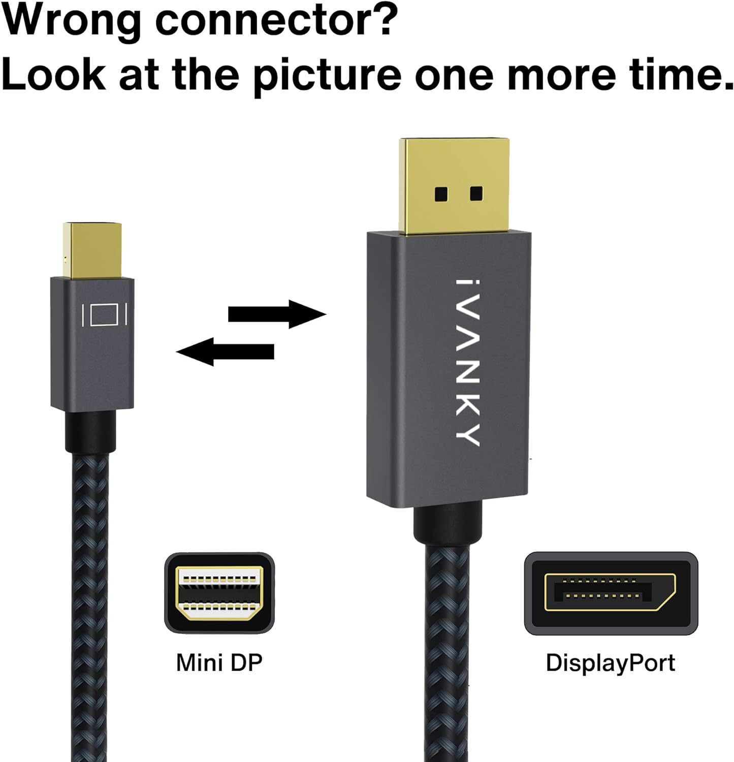 Кабель IVANKY miniDisplayPort to DisplayPort 4K@60Hz 2м - Зображення 2