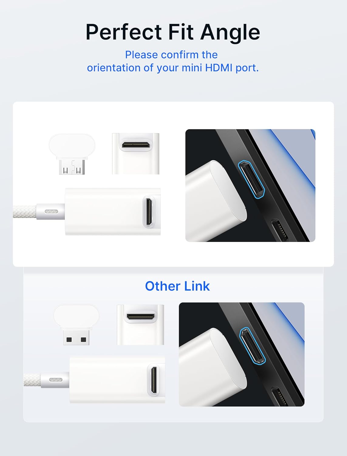 Кабель JSAUX Type-C to mini HDMI Right Angle 4K@30Hz/2K@60Hz/1080P (Short Side Toward Screen) 0.9м білий - Зображення 6