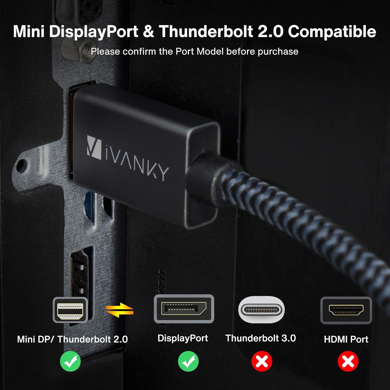 Кабель IVANKY miniDisplayPort to DisplayPort 4K@60Hz 2м - Зображення 6