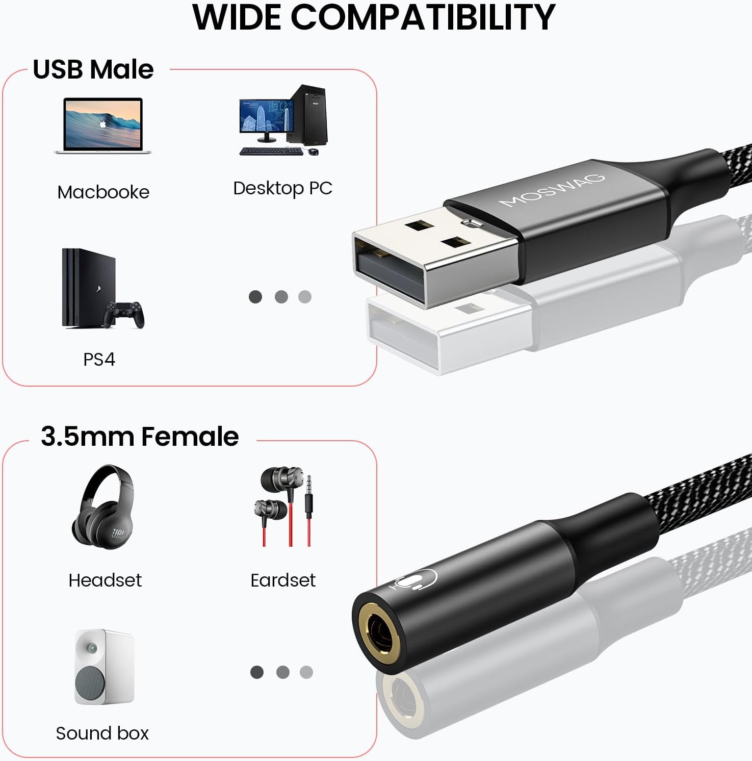 Кабель MOSWAG USB to AUX 0.2м black - Зображення 2