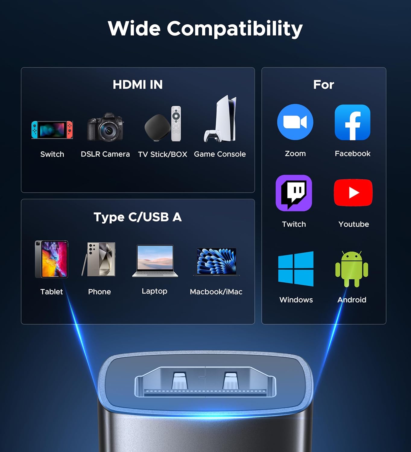 Карта відеозахоплення Warrky Video Capture Card, 4K HDMI для USB A/Type-C 1080P 60FPS - Зображення 6